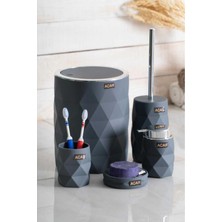 Özbience Şık Gri Geometrik 5 Parça Banyo Takımı, Modern ve Kullanışlı