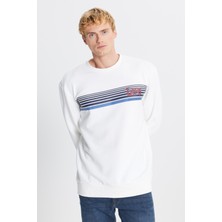 Lee Regular Fit Normal Kesim Bisiklet Yaka Baskılı Kırık Beyaz Sweatshirt