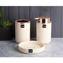 Özbience Krem Renkli 3 Parça Rosegold Banyo Seti, Şık ve Kullanışlı Tasarım