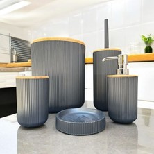 Özbience Şık Siyah Bambum Lena Beşli Banyo Takımı, Zarif ve Fonksiyonel Dekorasyon