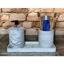Özbience Şık Mermer Desenli Beton Banyo Aksesuar Seti (3 Parça)