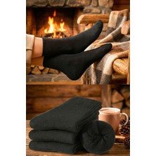 Bgk Unisex 3 Çift Siyah Blok Kışlık Havlu Çorap