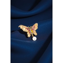 Stella Fortis Inci Detaylı Kelebek Broş – Zirkon Taşlı | Paslanmaz Çelik