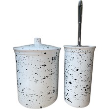 Özbience Red Seramik Banyo Seti, Dara Collection Çöp Kovası ve Fırçalık, Dalmaçya Deseni