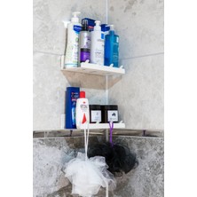 Özbience Yapışkanlı 2'li Beyaz Köşe Şampuan ve Raf Düzenleyici Seti