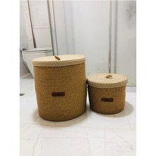 Özbience Doğal Jüt ve Hasır Banyo Sepetleri Çiftli Takım, 40X35 Cm, Bohem & Iskandinav Tarzı