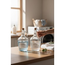 Özbience Şeffaf Dekoratif Mantar Kapaklı 1500 ml Softener ve Liquid Detergent Şişesi