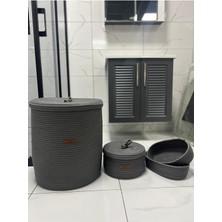 Özbience Antrasit Jüt Hasır Sepet Takımı, Düzenleyici, Çamaşır ve Oval Sepetler (2'li)