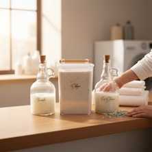 Özbience Ahşap Kulplu Deterjan Şişesi, Mantar Kapaklı, 2000ML ve 1000ML Set