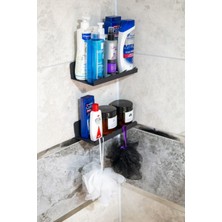 Özbience 2’li Siyah Köşe Şampuan ve Raf Tutucu, Banyo ve Mutfak Düzenleyici