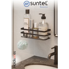 Özbience Pratik ve Şık Tek Katlı Yapışkanlı Banyo Rafı + 2 Kanca Hediye