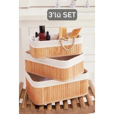 Özbience 3'lü Bambu Sepet Seti, Çok Amaçlı Naturel Saklama Kutuları