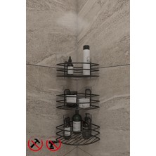 Özbience Paslanmaz Banyo Rafı Seti, Mat Siyah, Köşelik, 3 Adet, Şampuanlık Ekleri