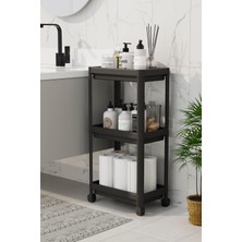 Özbience 3 Katlı Banyo Raf Ünitesi, Şampuanlık ve Havluluk, Siyah Renk