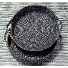 Özbience Hasır 2'li Örme Tepsi Sepet, Siyah ve Antrasit Kordon Halat Jüt Ip