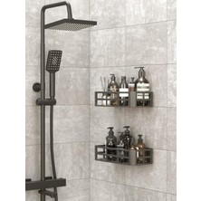 Özbience 2’li Siyah Duş Rafı ve Düzenleyici Seti, Şampuanlık, Sabunluk