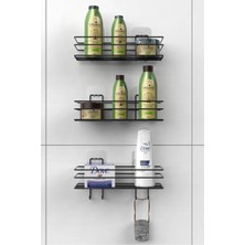 Özbience 3'lü Kancalı Yapışkanlı Paslanmaz Banyo Rafı Takımı