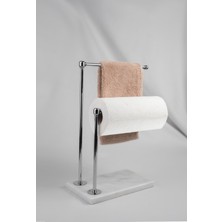 Özbience Doğal Mermer ve Gümüş Renkli Metal Dekoratif Havluluk, Banyo Düzenleyici