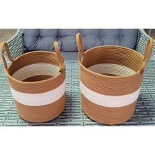 Özbience 2 Adet Büyük Gold Hasır Sepet 25X30CM, Ev ve Banyo Için Şık Dekorasyon