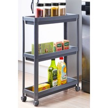 Özbience 3 Katlı Tekerlekli Çok Amaçlı Raf, Dar Alan Düzenleyici, Gri