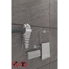 Özbience Şık Kare Krom Banyo Seti – Havluluk ve Fön Askısı, 3'lü Set