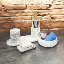 Özbience Şık Mermer Desenli 5 Parça Beton Banyo Aksesuar Seti