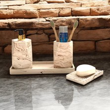 Özbience Mermer Desenli Beton Banyo Aksesuar Seti, Şık ve Fonksiyonel (4 Parça)