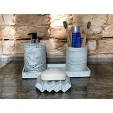 Özbience Modern Mermer Detaylı Beton Banyo Aksesuar Seti, 4 Parça, Şık ve Kaliteli
