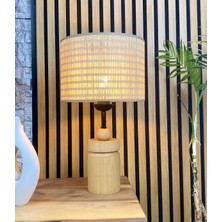 Decodelight Ahşap Naturel Silindir Ayaklı Hazeran Hasır Şapkalı Abajur Masa Lambası Modelleri