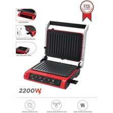Özbience 2200W Siyah-Kırmızı Dijital Tost Izgara Makinesi, Çıkarılabilir Plakalı
