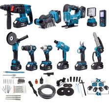 Pranzeg 11’li Şarjlı Matkap Vidalama Seti, Lazer Metreli, Kömürsüz Motor