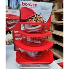 Özbience Kırmızı Kapaklı 4'lü Borcam Seti, Dayanıklı ve Şık Mutfak Gereçleri