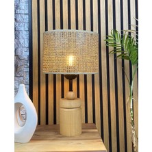 Decodelight Ahşap Naturel Silindir Ayaklı Hazeran Hasır Şapkalı Abajur Masa Lambası Modelleri