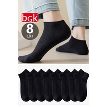 Bgk Unisex 8 Çift Pamuklu Basic Derbili Çorap (Siyah-Beyaz) Klasik