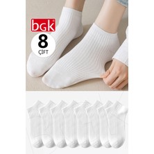 Bgk Unisex 8 Çift Pamuklu Basic Derbili Çorap (Siyah-Beyaz)