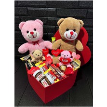 Lenostra Elite Sevgiliye Ozel Romantik Hediye Kalp Kutuda Ayıcıklar Nutellalar Çikolatalar ve Aşk Sözleri 1 Adet