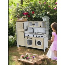 Özbience Ahşap Mutfak Seti, Buzdolaplı Oyuncak, Çocuklar Için Eğlenceli Oyun Seti