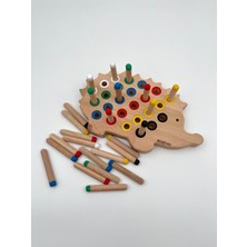 Özbience Renkli Ahşap Montessori Eğitici Kirpi Oyuncak, Tak ve Çıkarılabilir, Eğlenceli