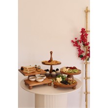 5'li Katlı Kek ve Pasta Standı Seti, Ahşap, 25 cm ve 17X25 cm Ölçüler