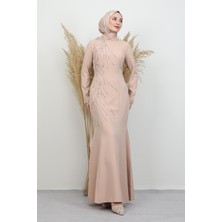 Giza Store Hiranur Tesettür Elbise Krem