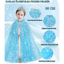 Marsilyan Karlar Ülkesi Elsa Frozen Mavi Pelerin – 80 cm Kar Desenli Çocuk Pelerini ( Taç Hariç ) (4940)