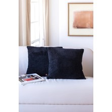 Hamur Teddy Puffy Kırlent Kılıfı Siyah 50x50 cm Düz Pamuk-Polyester Malzeme ile Modern Bohem Stil