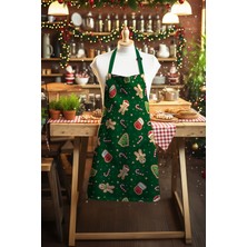 Moud's Yeşil Yılbaşı Kurabiyeleri Desenli Mutfak Önlüğü, Aşçı Önlüğü, Garson Önlüğü, Restoran Önlük