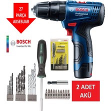 Bosch Çift Akülü Şarjlı Darbeli Matkap Seti 27 Parça Vidalama ve Tornavida Uçları