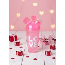 Tohana Tritan Çift Çidarlı Pipetli Kalpli Işıklı Bardak 450 ml