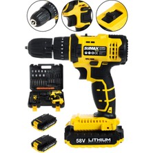 58V Samsung Çift Batarya Metal Dişli Darbeli Şarjlı Matkap Seti