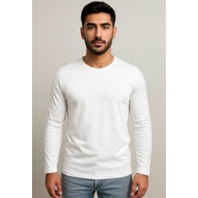 Axxel Erkek Beyaz Pamuklu Likralı Süprem Uzun Kollu T-SHIRT-D240