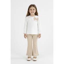 New Kids Fiyonk Detaylı Fırfırlı Kol Mevsimlik Kompak Beyaz Renk Kız Çocuk Takım