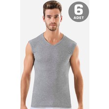Arma Yıldız 6 Adet Gri Kolsuz Erkek Atlet V Yaka Sıfır Kol Tişört %100 Pamuklu