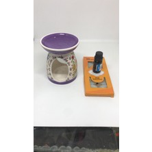 Lebron Lüx Çini Motifli Seramik Buhurdanlık Set 10'lu Mum + Okyanus Uçucu Yağ Buhurdanlık Yağ Mor